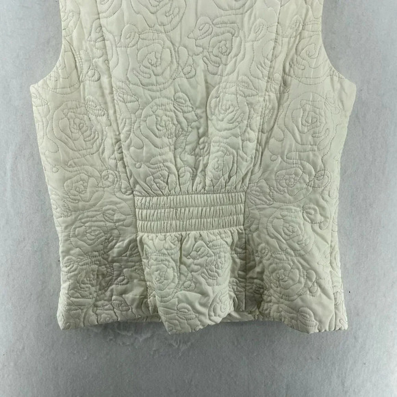 Charter Club Vest Jacket Womens M Ivory White Full-Zip Quilted Ruffled Mock Neck - Picture 8 of 11